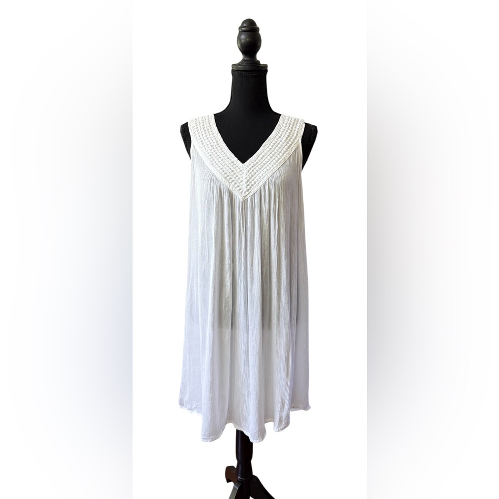 Studio West: White Rayon Dress with Cotton Lace Trim